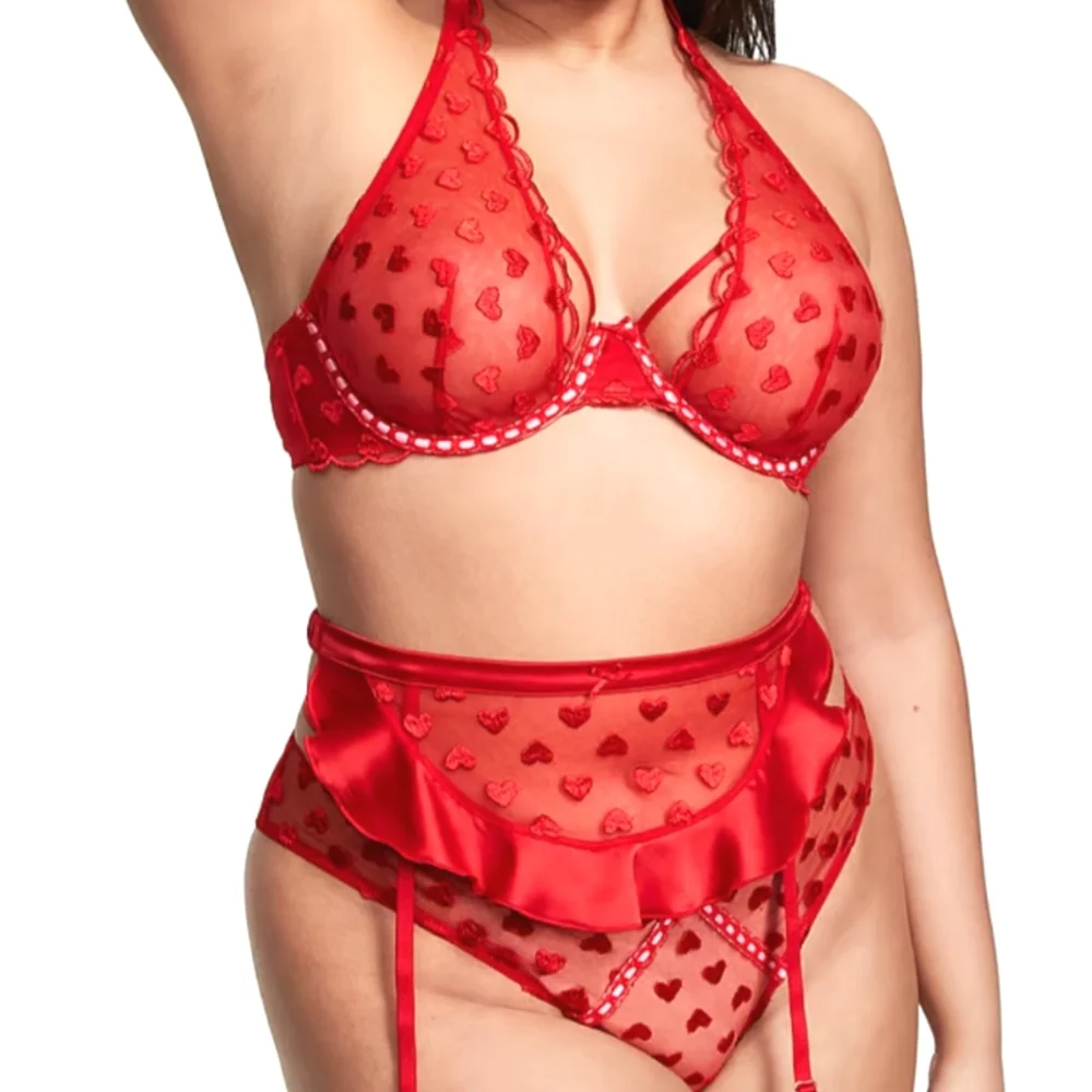 Victoria's Secret Red Heart Thigh High Lace Apron Garter Belt XS Small Lingerie